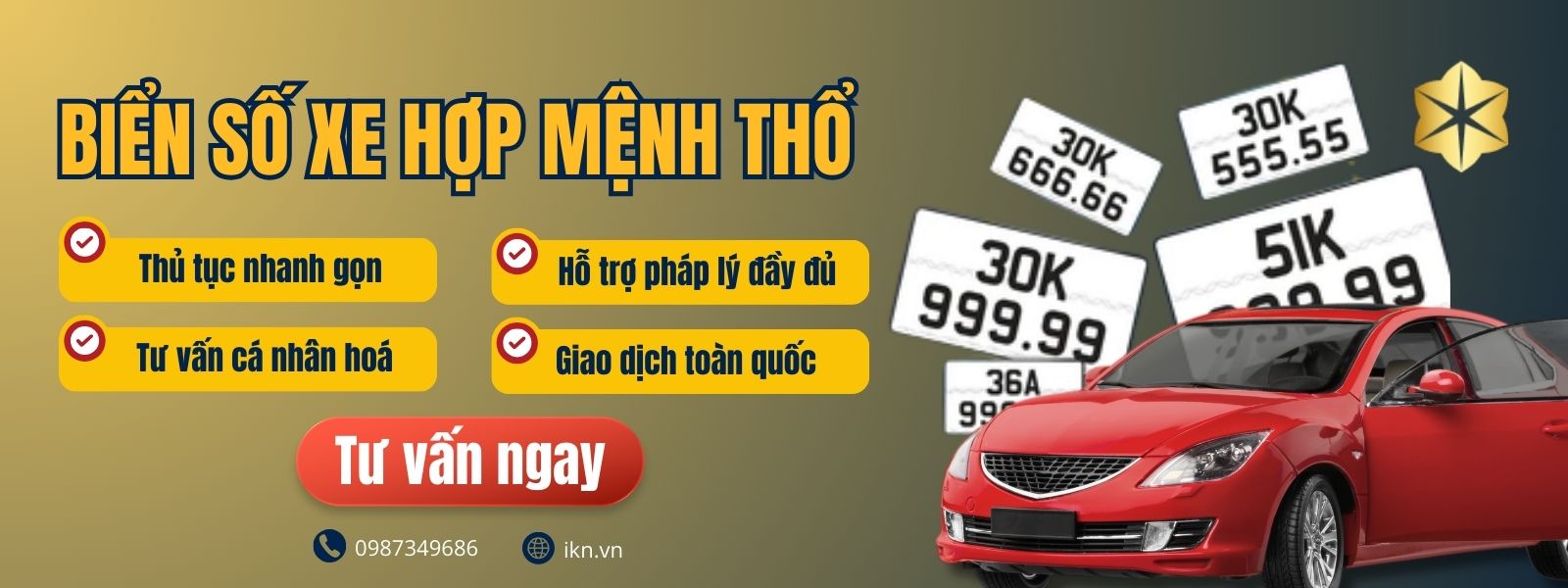 Tư vấn chọn mua biển số xe hợp mệnh Thổ tại IKN