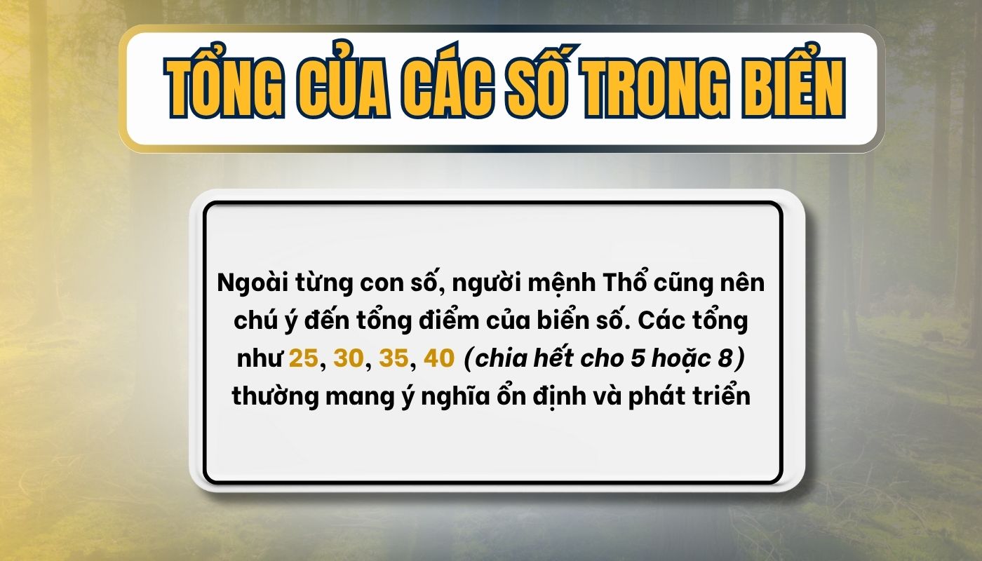 Chọn tổng các con số trong biển số xe hợp mệnh Thổ