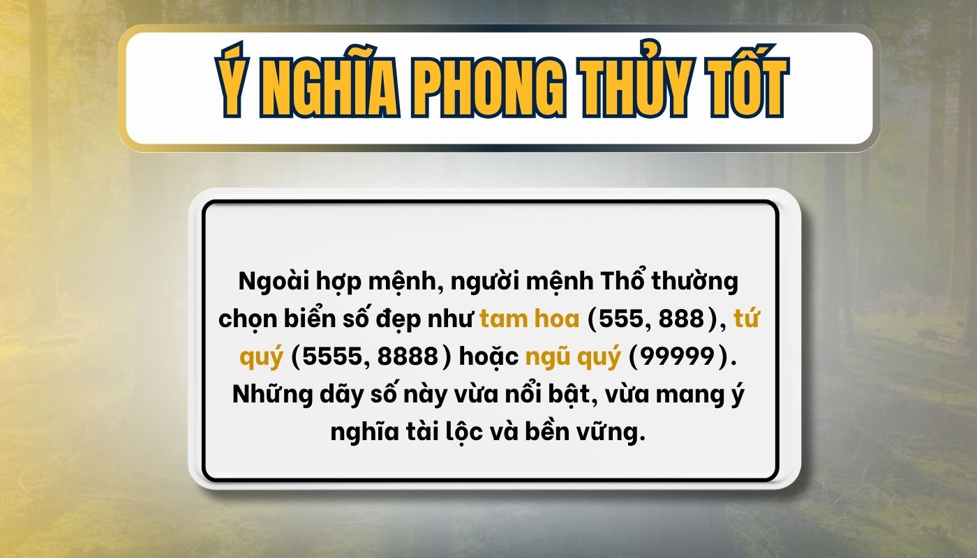 chọn biển số hợp mệnh Thổ có phong thuỷ tốt