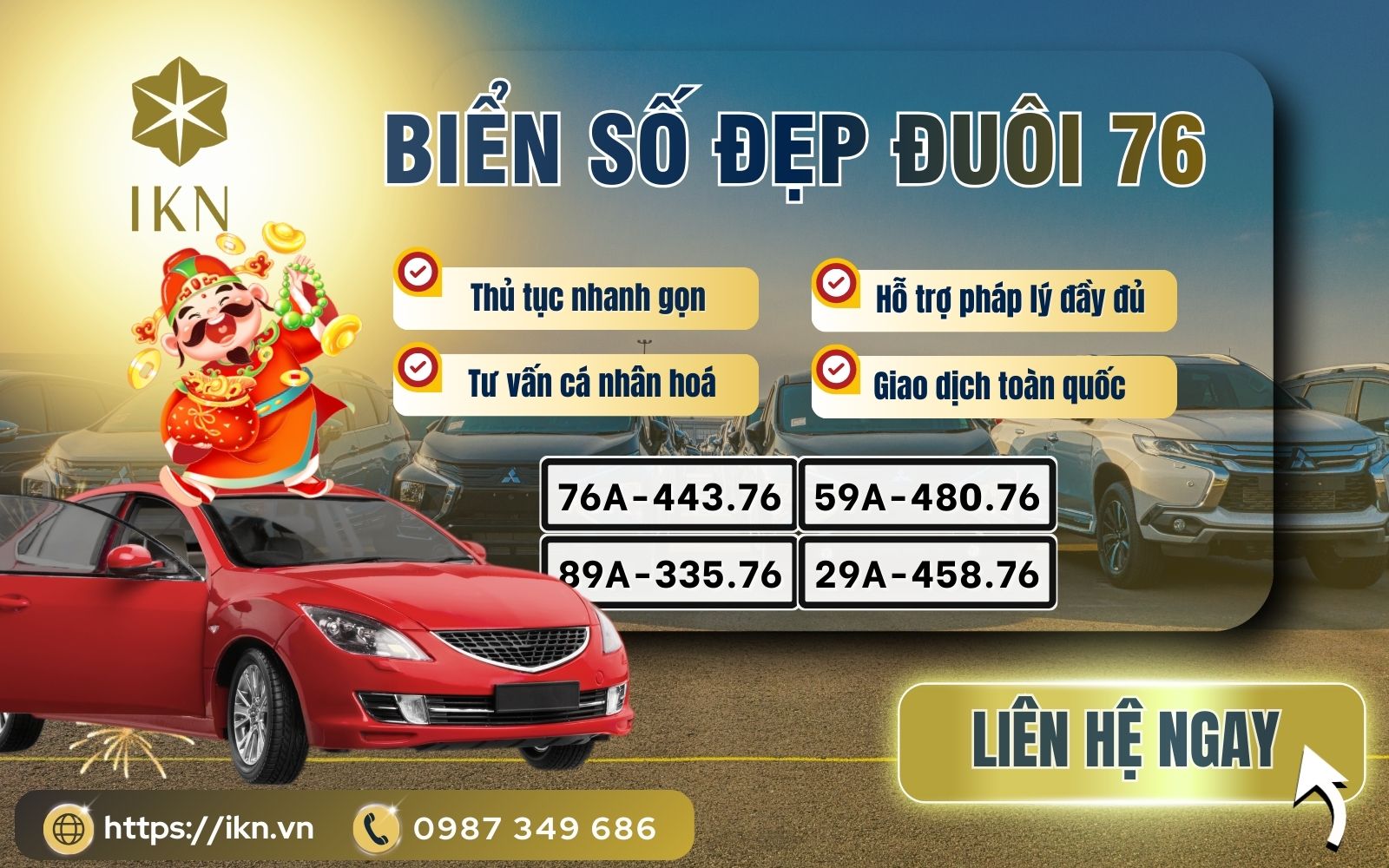 Mua biển số xe đuôi 76 hợp mệnh tại IKN